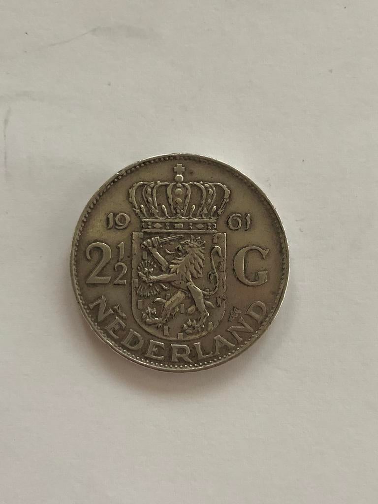 2,5 gulden rijksdaalder 1961, Postzegels en Munten, 1 gulden, Koningin Juliana, Zilver, Ophalen of Verzenden