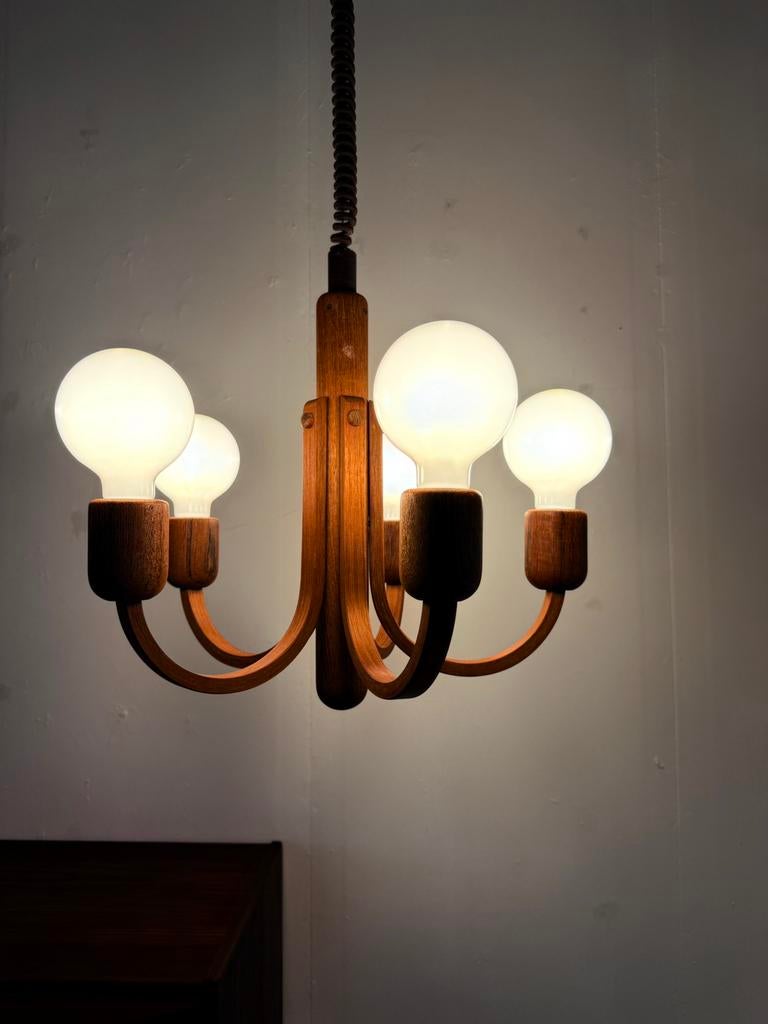 Vintage teakhouten hanglamp ‘Candela’, Domus ‘80, Ophalen of Verzenden, Zo goed als nieuw, Hout