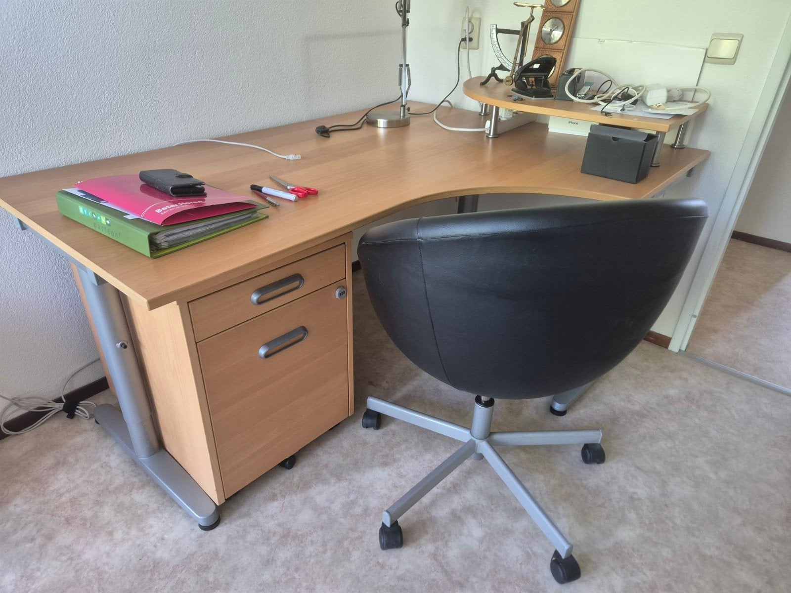 IKEA Bureau met opzetstuk en ladenkast, Huis en Inrichting, Gebruikt, Spaanplaat of MDF, Bruin, IKEA