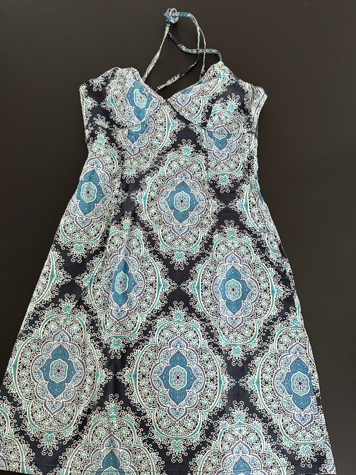 Zomerjurk wit/blauw haltersluiting maat 34 H&M, Blauw, Ophalen of Verzenden, Zo goed als nieuw, Maat 34 (XS) of kleiner