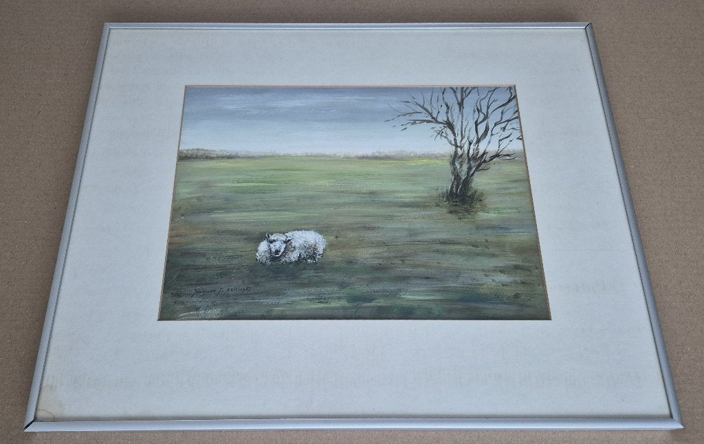 Schaap in de wei – Jacques J. – 1987, Antiek en Kunst, Ophalen of Verzenden, Landschap