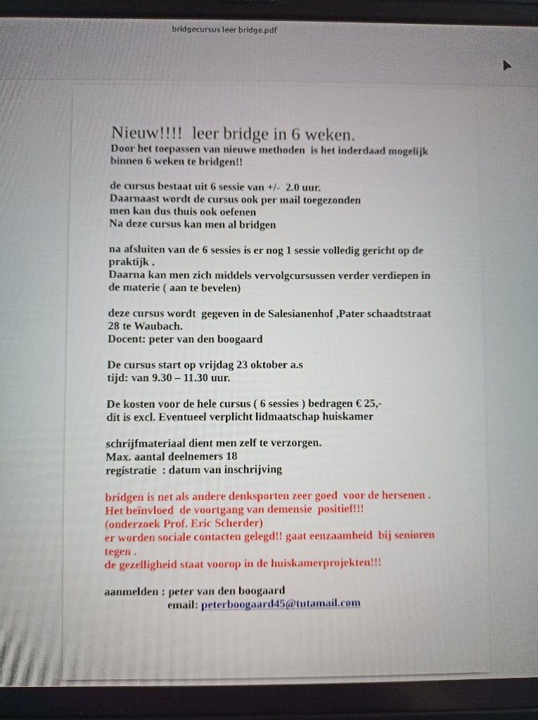 bridgecursus leer bridge in 6 weken, Hobby of Vrije tijd