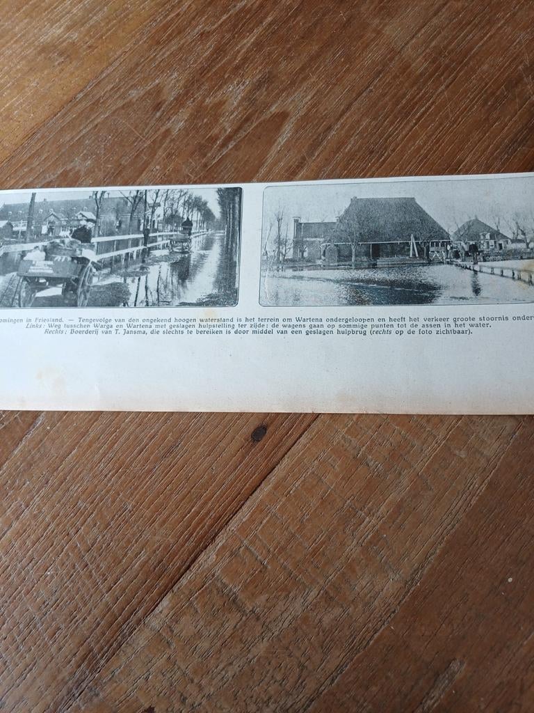 Knipsel overstromingen Wartena boerderij T. Jansma 1915, Ophalen of Verzenden, Voor 1920, Knipsel(s)