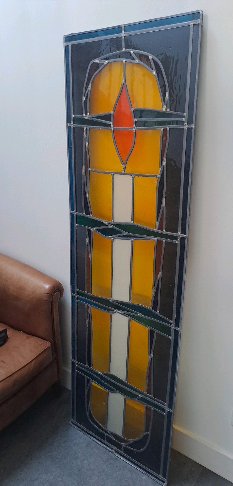 Zeer groot glas in lood raam., Doe-het-zelf en Verbouw, Glas en Ramen, Ophalen, Glas in lood