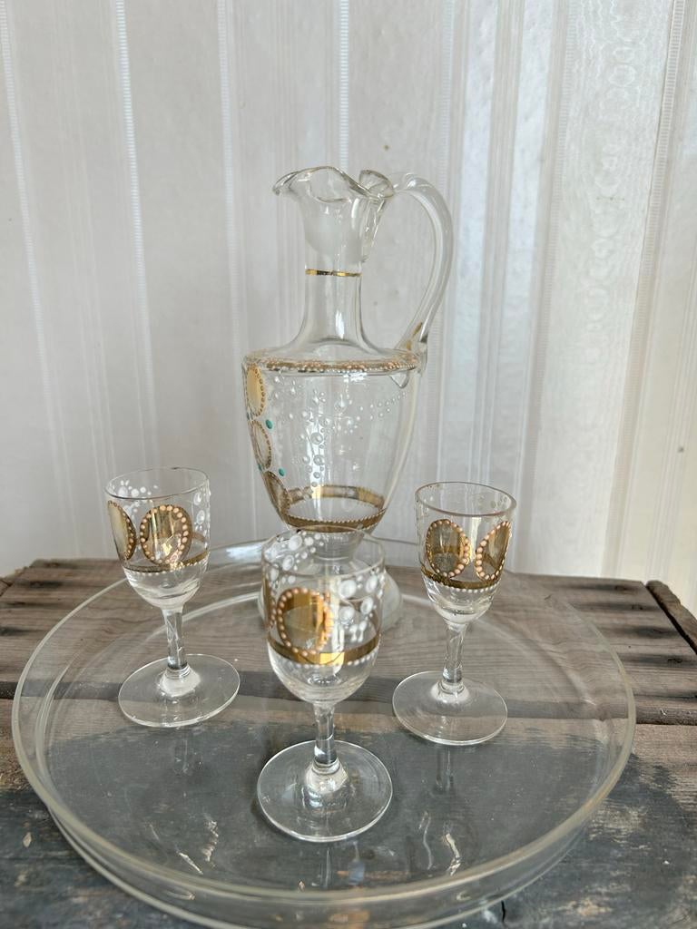 Vintage Glazen Karaf Set met Borrelglaasjes en Dienblad, Ophalen