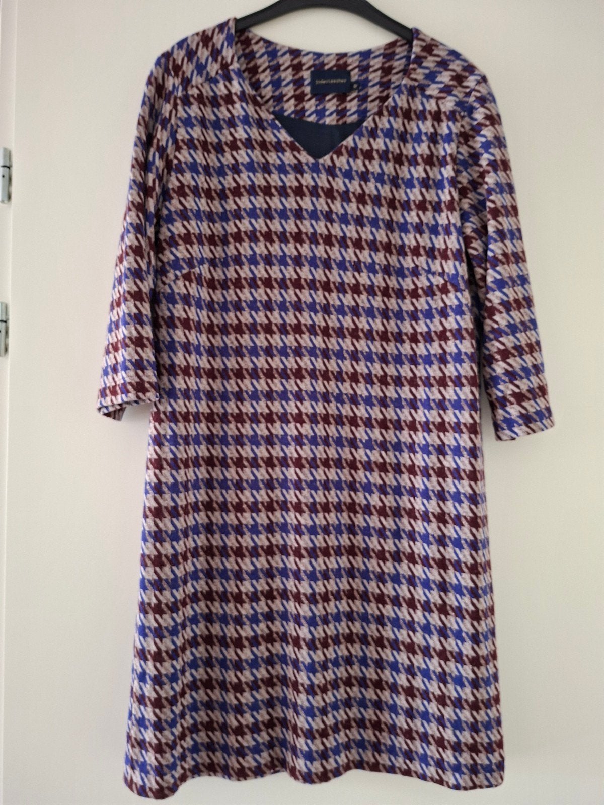 Jodevisscher jurk met pied-de-poule print - maat 42, Blauw, Maat 42/44 (L), Ophalen of Verzenden, Zo goed als nieuw