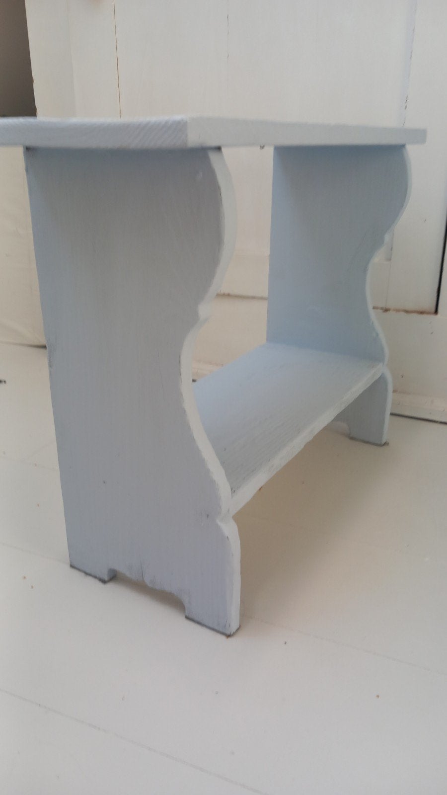 oud blauw bankje hout, Ophalen
