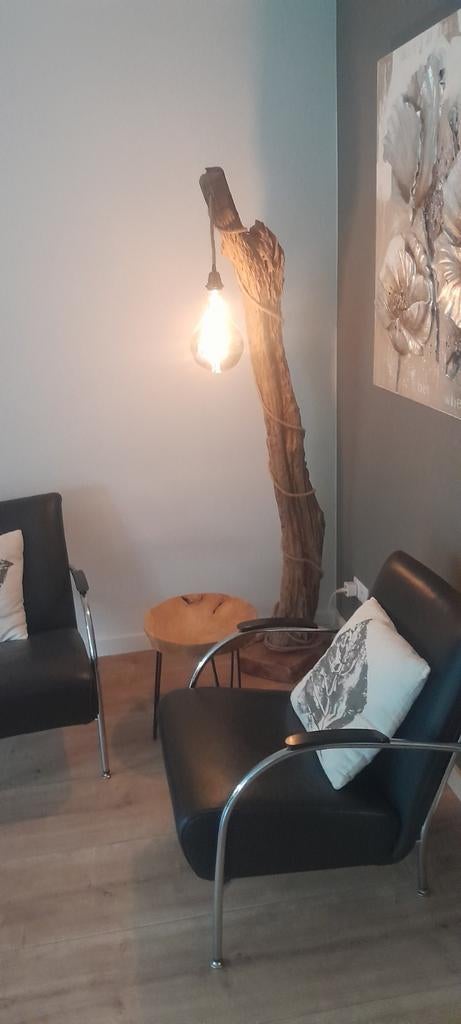 Unieke drijfhout vloerlamp met Edison gloeilamp, Huis en Inrichting, Lampen | Vloerlampen, Ophalen of Verzenden, Zo goed als nieuw