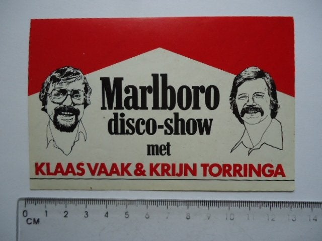 sticker oud Marlboro disco show TOM MULDER Krijn torringa, Verzamelen, Stickers, Verzenden, Zo goed als nieuw, Bedrijf of Vereniging