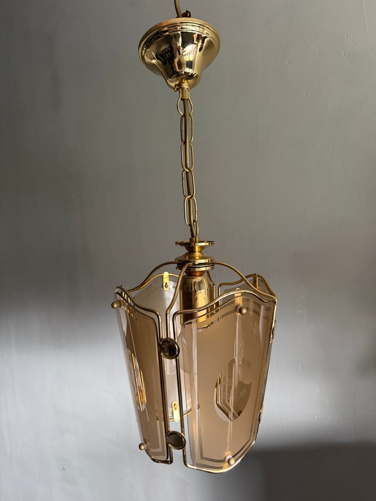 Antieke Art Deco Hanglamp met Amberkleurig Glas, Antiek en Kunst, Antiek | Lampen, Ophalen of Verzenden