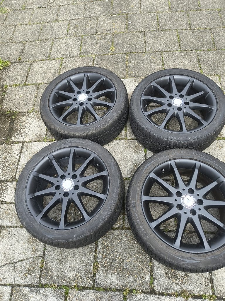 Mercedes velgen 17 inch winterbanden 5x112 a b c klasse amg, Ophalen, Zo goed als nieuw