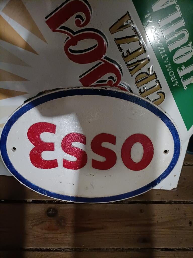 Origineel Esso gietijzeren reclamebord uit Engeland, Ophalen of Verzenden, Gebruikt, Reclamebord