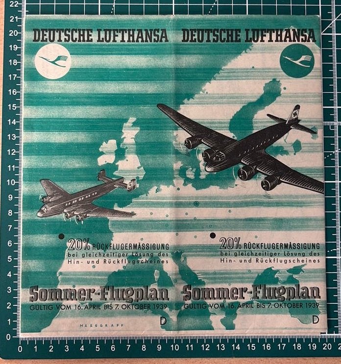 Lufthansa Sommer-Flugplan 1939 (timetable), Verzamelen, Luchtvaart en Vliegtuigspotten, Ophalen of Verzenden, Zo goed als nieuw