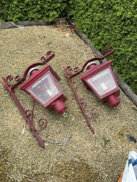 Amstel lampen 2 stuks, Tuin en Terras, Buitenverlichting, Ophalen, Gebruikt, Staal, Minder dan 50 watt