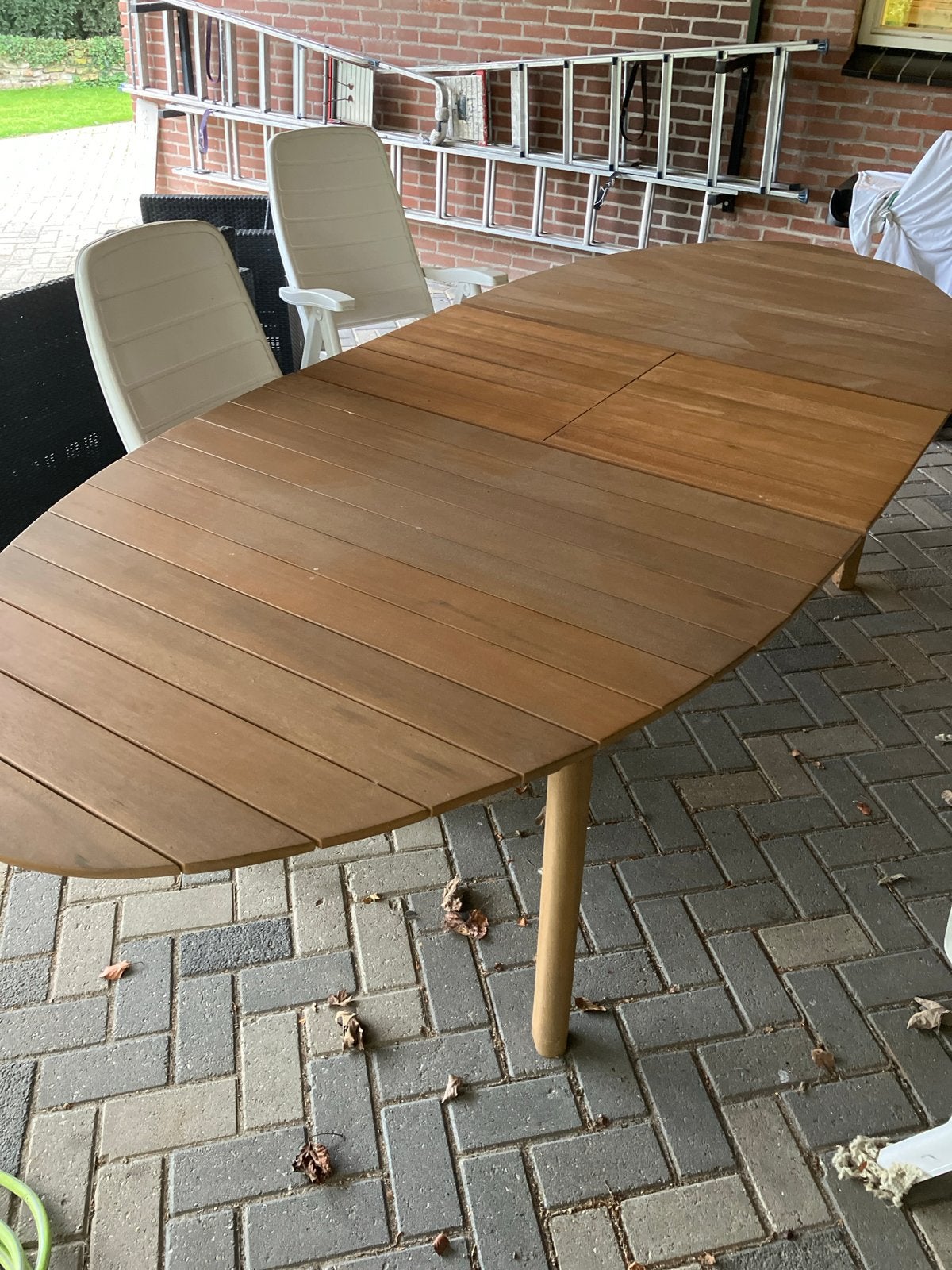 Uitschuifbare hardhouten tuintafel 1.2 x 2.4/3.0 m, Tuin en Terras, Ophalen, Gebruikt, Ovaal, Hout