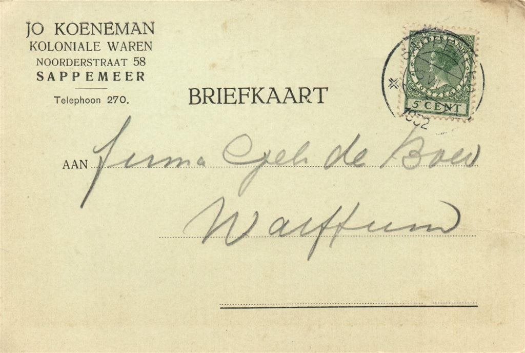 Jo Koeneman, Sappemeer - 07.1932 - briefkaart, Ophalen of Verzenden, Briefkaart