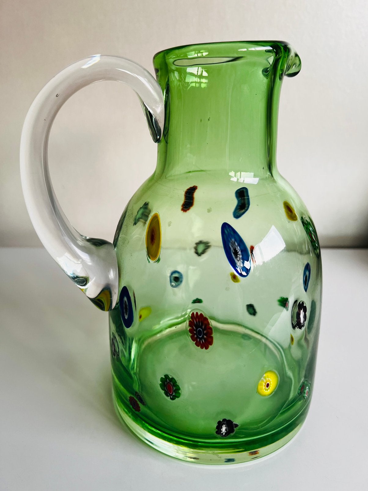 Design Millefiori Italy Glazen Groene Sap Waterkan 1,5 L, Kan, Overige merken, Ophalen of Verzenden, Glas