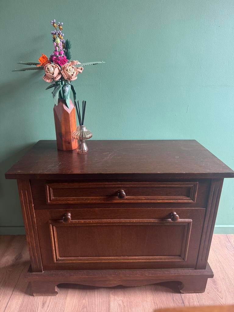 Vintage retro antiek kastje met lade en klep, Ophalen