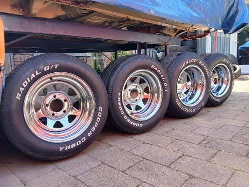 6 SET VELGEN WOLFRACE Camaro Pontiac 5x4,75 Mopar 4,5 GRAKU, Ophalen, Gebruikt, All Season, Band(en)