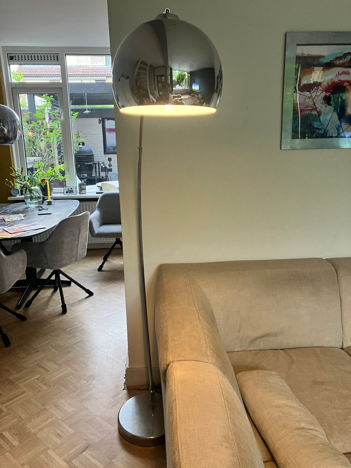 Staande lamp zilver kleurig, Ophalen of Verzenden, Zo goed als nieuw, Metaal, 150 tot 200 cm