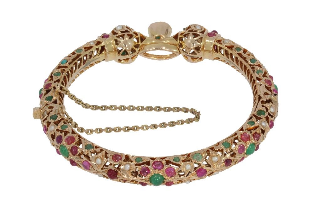 Robijn smaragd exclusieve gouden slaven armband bangle luxe, Sieraden, Tassen en Uiterlijk, Armbanden, Voordeelsieraden, Verzenden