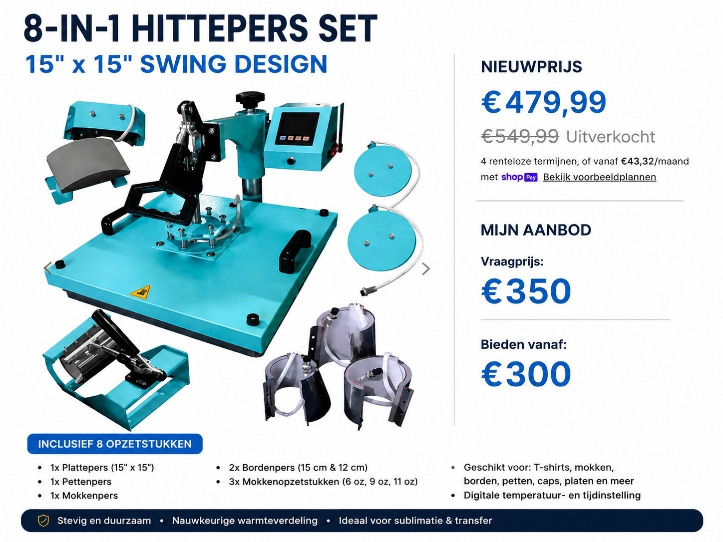 Professionele hittepers / transferpers voor kleding, Ophalen