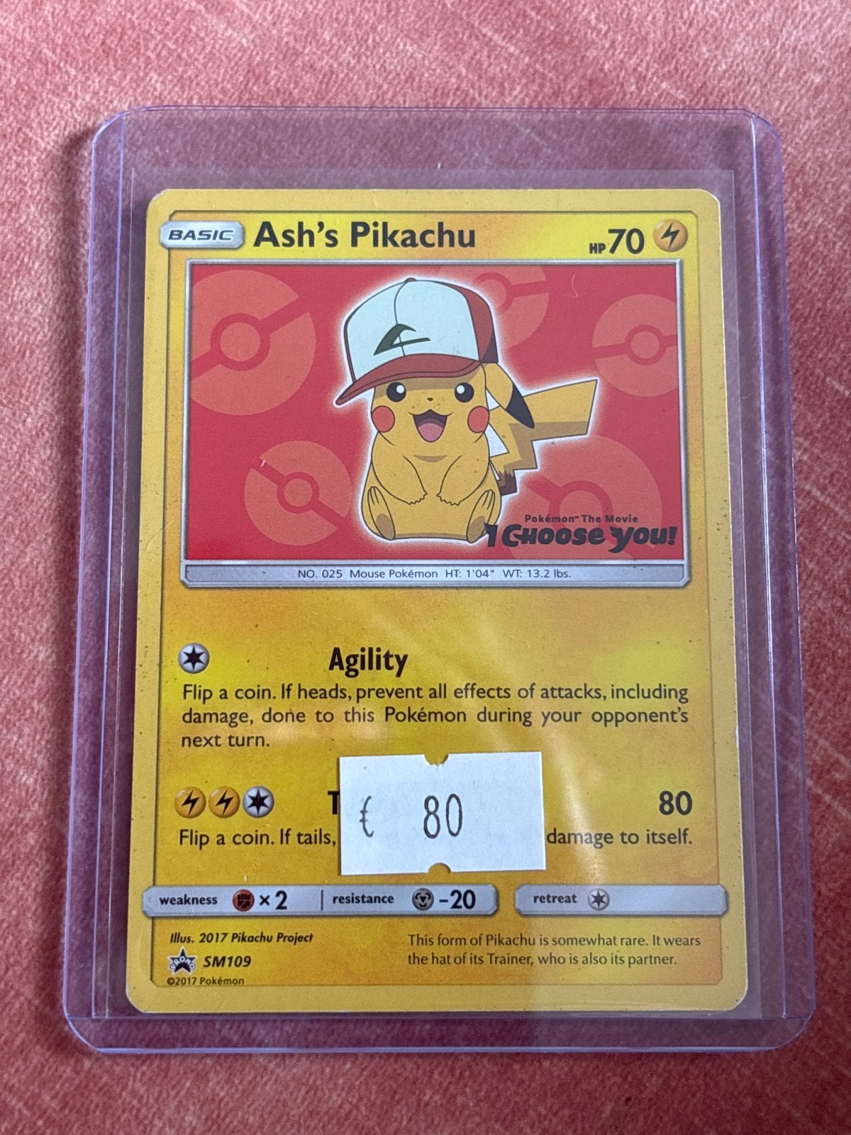 Ash's Pikachu Pokemon Kaart SM109 -, Ophalen of Verzenden, Zo goed als nieuw, Losse kaart