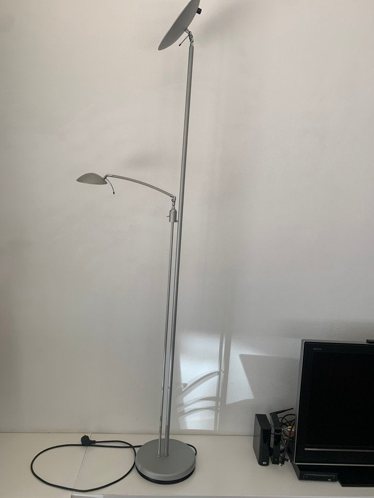 Frantzen vloerlamp met leeslamp - grijs, Gebruikt, Overige fittingen, Ophalen of Verzenden, Metaal