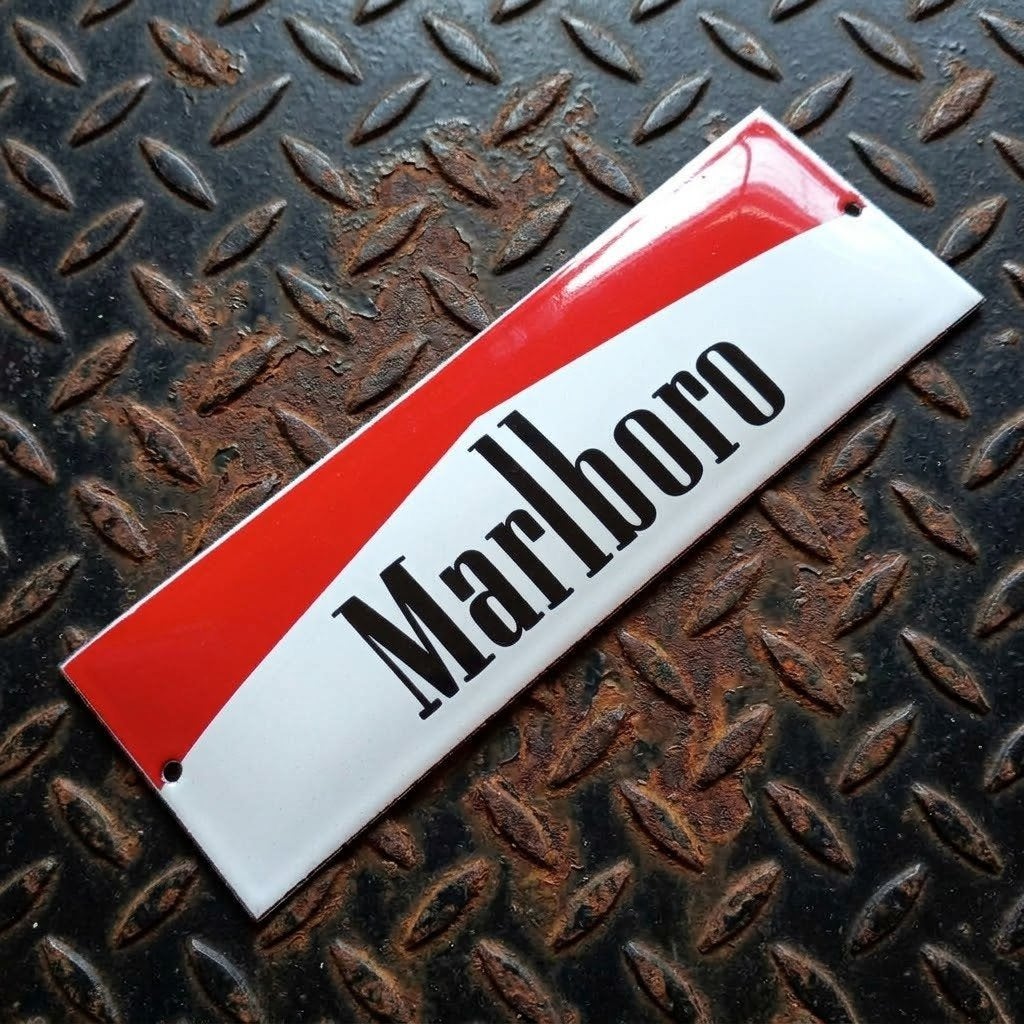 Emaille Reclamebord MARLBORO Red Tabak Mancave Vintage Plaat, Verzamelen, Verzenden, Gebruikt, Reclamebord