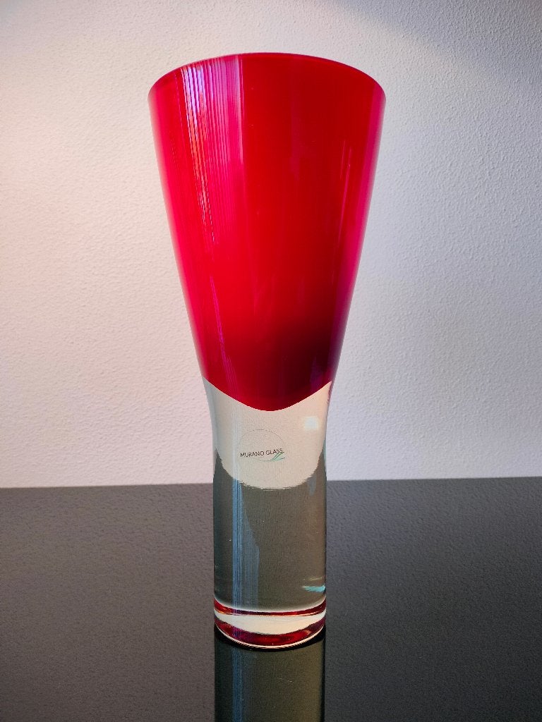 Vaas Art Design Murano Sommerso Glas Rood Kelk 1970, Ophalen of Verzenden