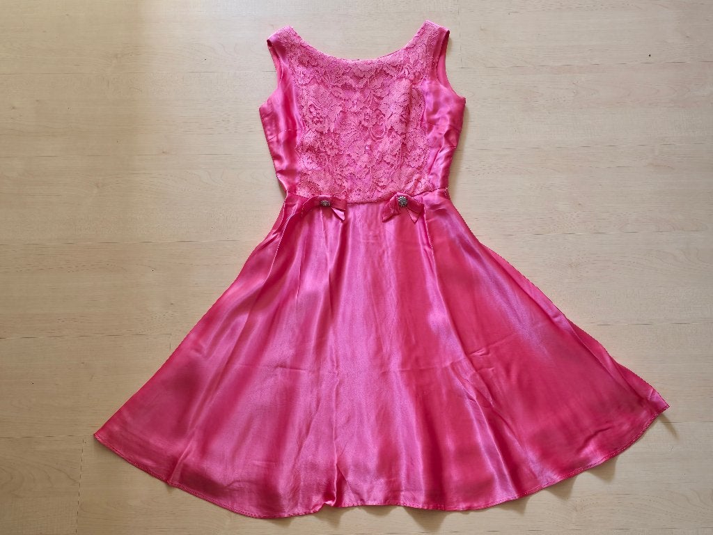 Vintage Roze Cocktailjurk met Kant, Maat 38/40 (M), Ophalen of Verzenden, Knielengte, Roze