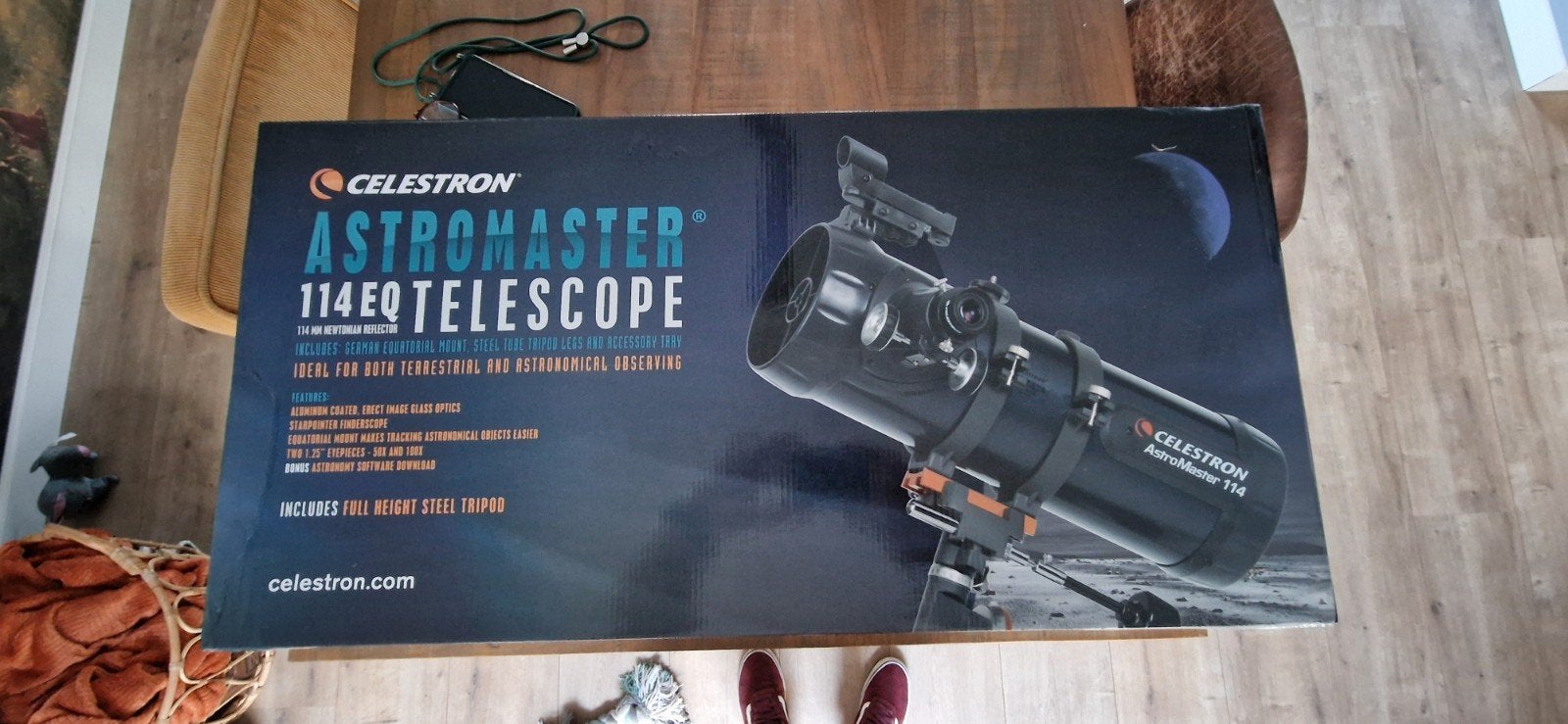 Celestron AstroMaster 114EQ Telescoop - Zo goed als nieuw, Ophalen, 80 tot 200 mm, Met statief, Spiegeltelescoop (reflector)