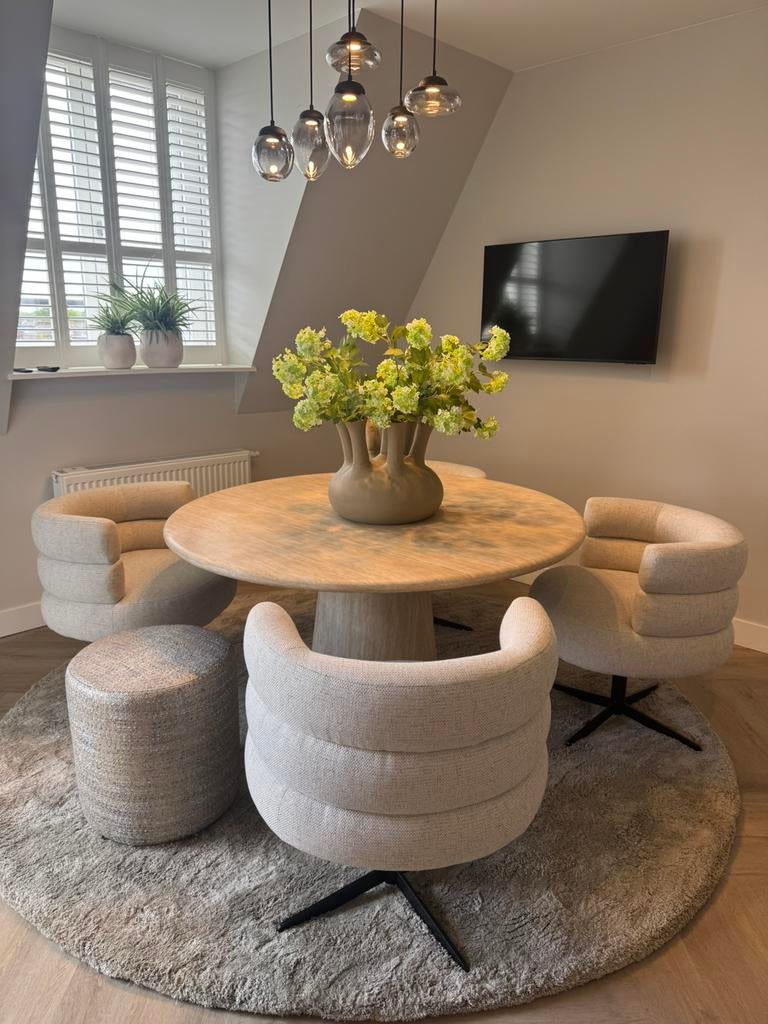 Travertin ronde eettafel Richmond - 140 cm, Huis en Inrichting, Overige materialen, Rond, Nieuw, Ophalen of Verzenden