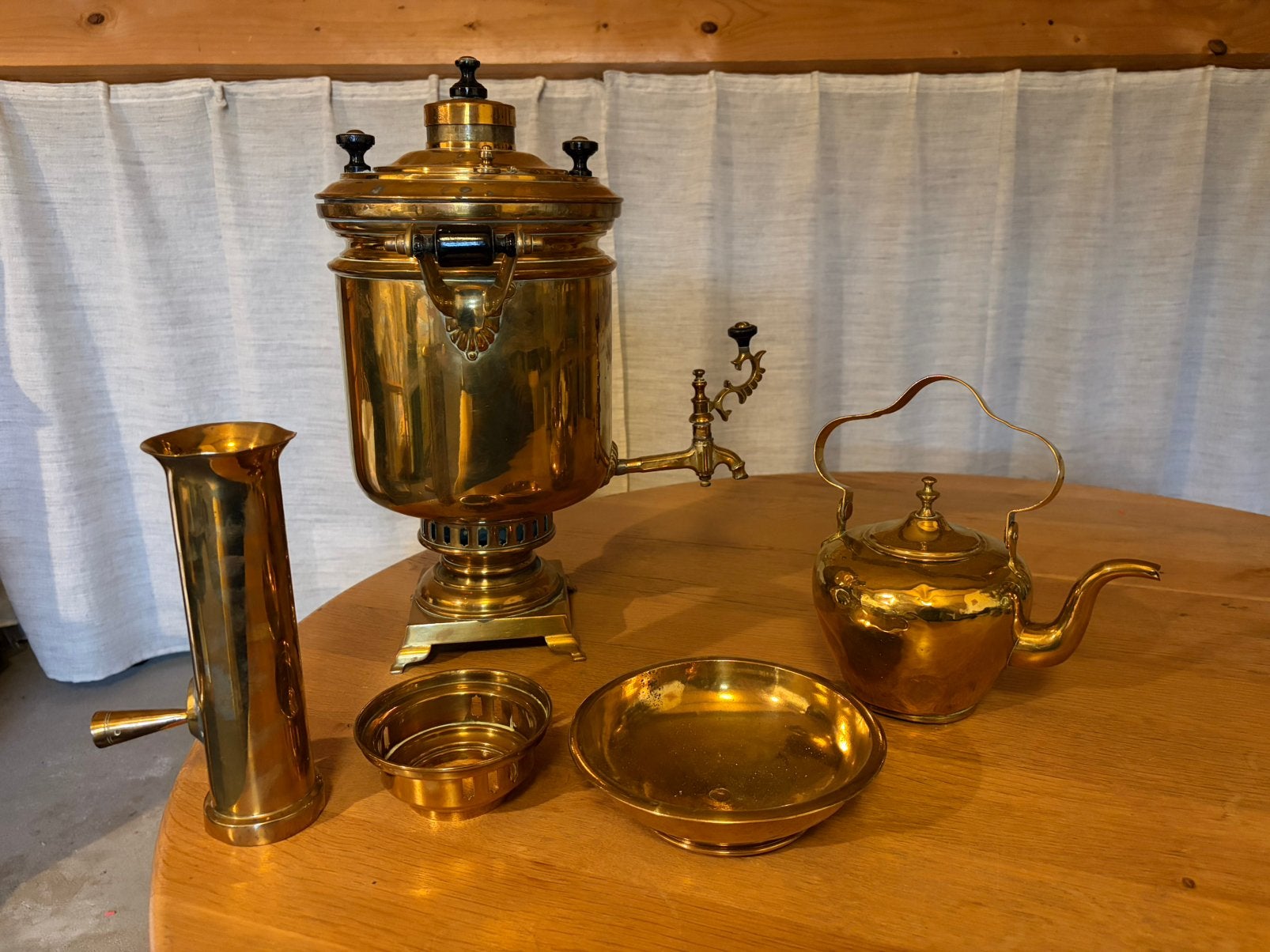 Antique Russian Brass Samovar Morozov + accessories, h.62cm, Ophalen, Koper