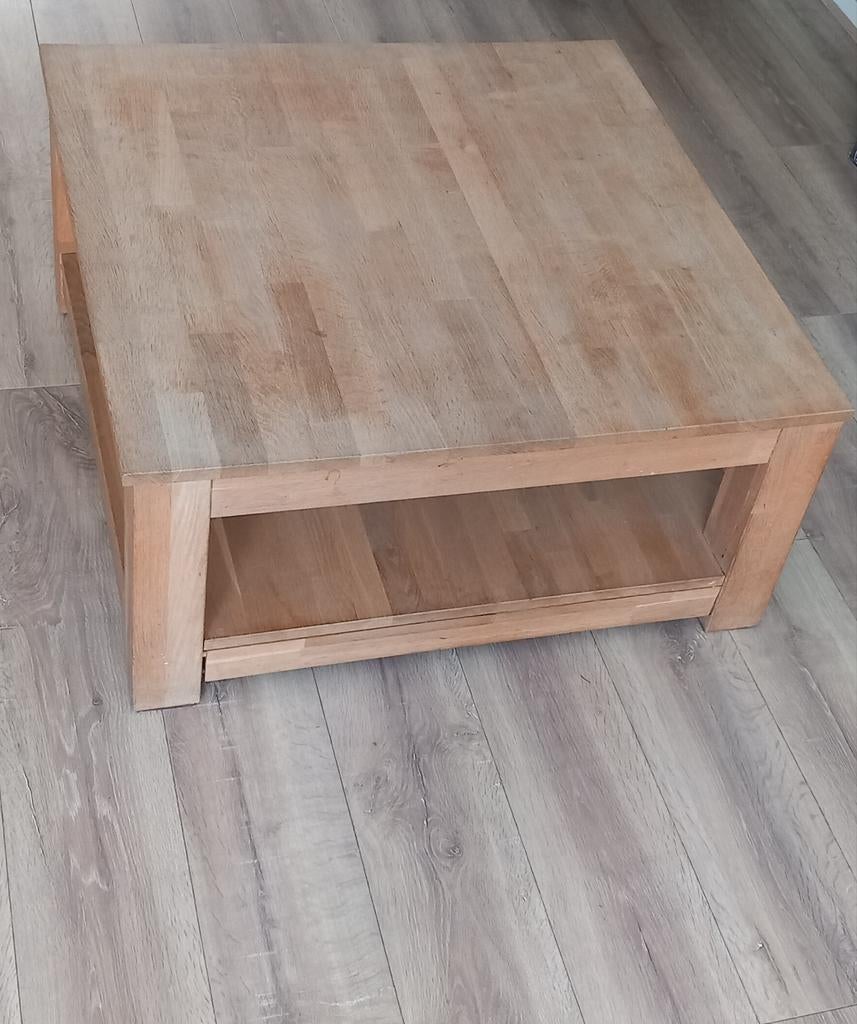 Teakhouten vierkante salontafel met tijdschriftenplank, Huis en Inrichting, Tafels | Salontafels, Gebruikt, 50 tot 100 cm, Minder dan 50 cm