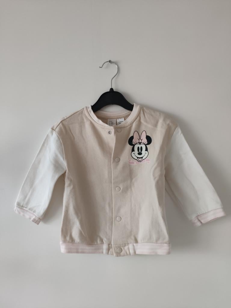 H&M Minnie Mouse vest bomberjack beige met wit 86 als nieuw, Kinderen en Baby's, Babykleding | Maat 86, H&M, Ophalen of Verzenden