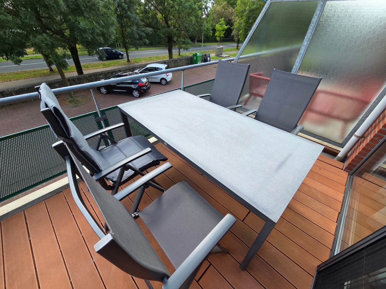 Tuinset met 4 stoelen, 2 voetenbankjes en tafel 180x90, Tuin en Terras, Tuinsets en Loungesets, Ophalen, 4 zitplaatsen, Gebruikt