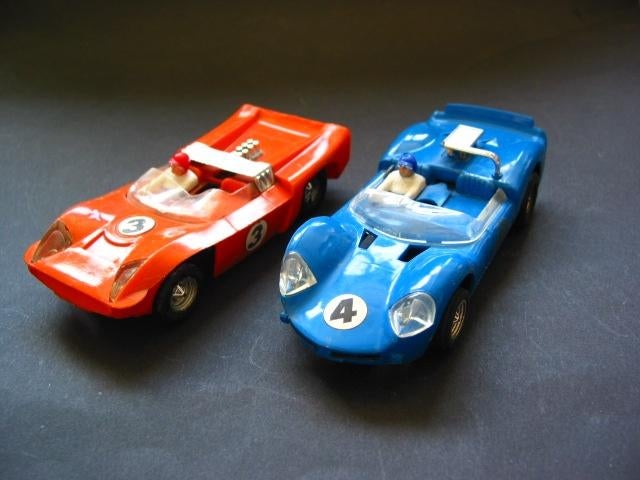 2x Scalextric  Javelins  slot cars  1/32, Overige merken, Gebruikt, Onderdelen, Ophalen of Verzenden