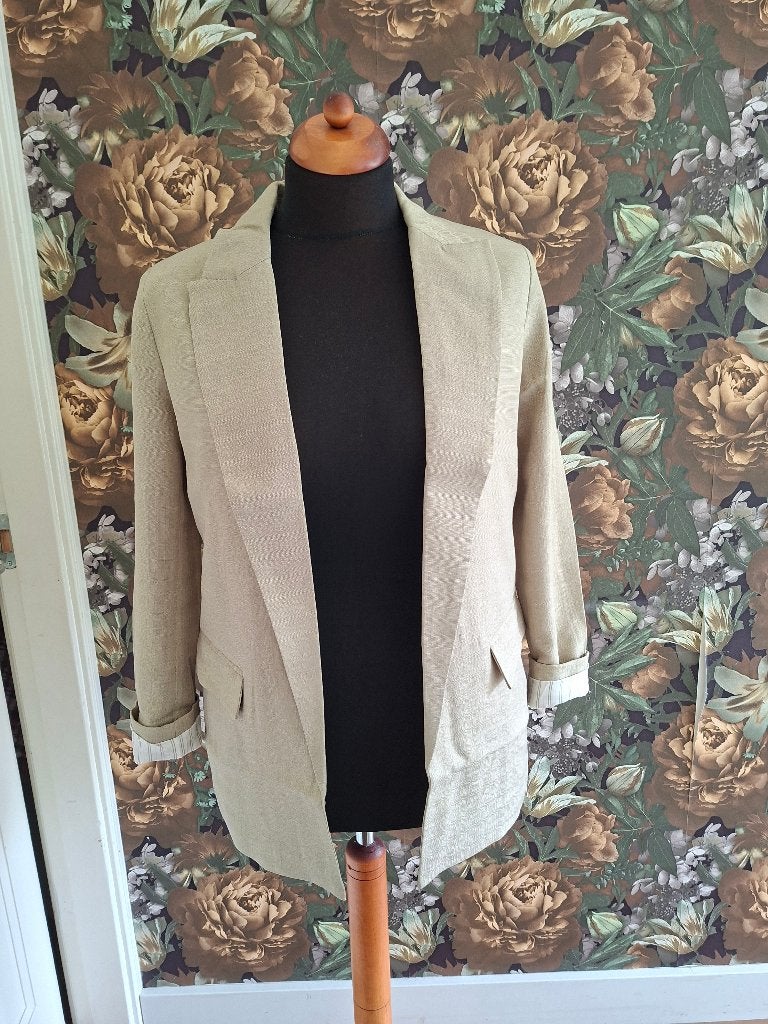 Jasje jas blazer linnen look oversized beige bruin 46, Bonprix, Maat 46/48 (XL) of groter, Nieuw, Ophalen of Verzenden