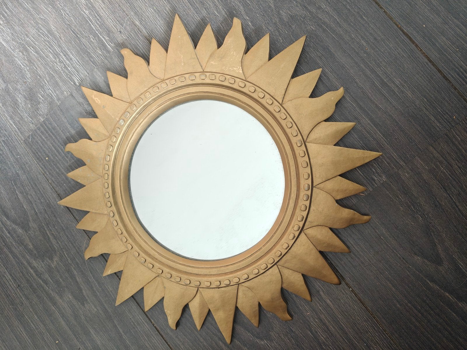 Gouden Zon Spiegel - Vintage Decoratie, Huis en Inrichting, Woonaccessoires | Spiegels, Minder dan 50 cm, Gebruikt, Rond, Ophalen of Verzenden