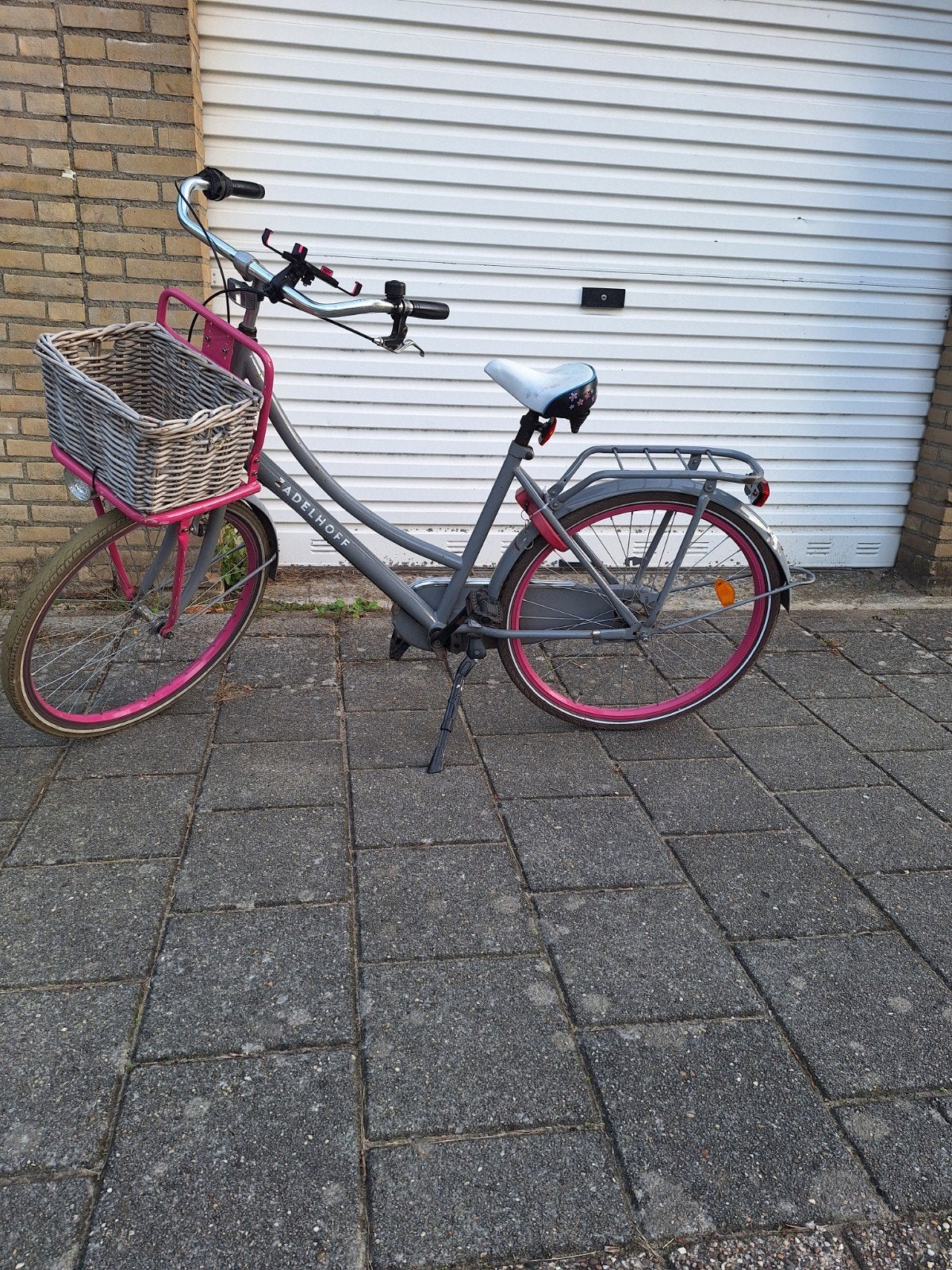 Adelhhoff kinderfiets met mand - Grijs/Roze, Fietsen en Brommers, Terugtraprem, 50 tot 53 cm, Ophalen, Overige merken