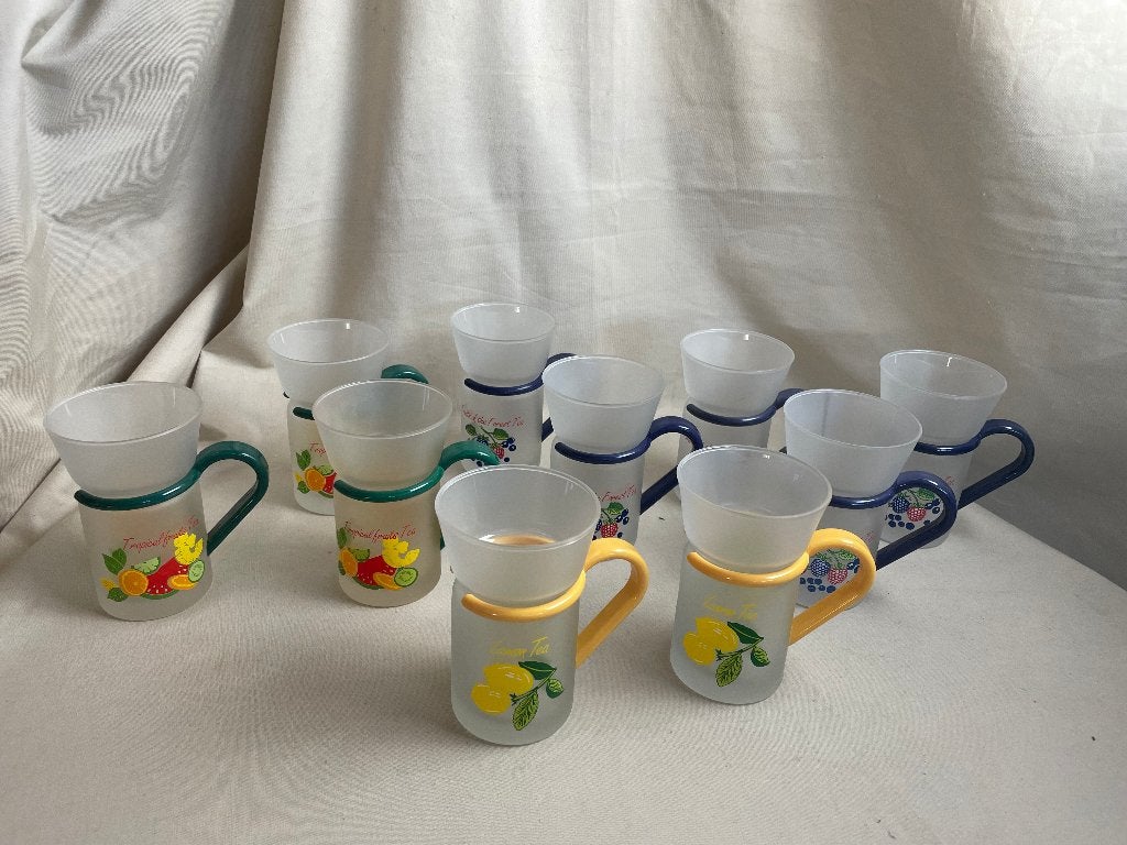 10 vintage theeglazen met fruitdecoratie, Glas of Glazen, Overige merken, Ophalen of Verzenden, Overige stijlen