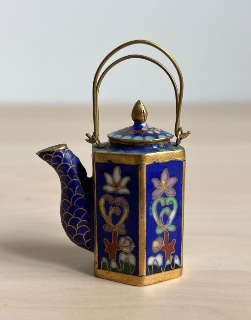 Vintage Chinese MINIATUUR Cloisonné Emaille Koper Ketel 4 cm, Ophalen of Verzenden