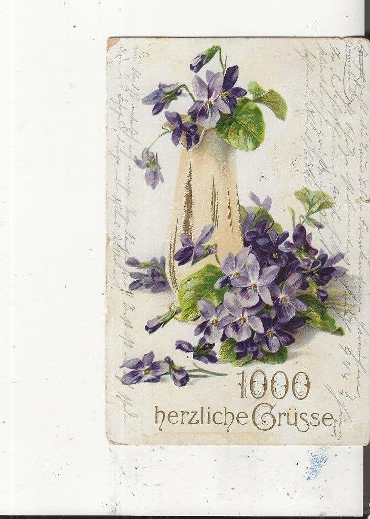Duizend hartelijke groeten met viooltjes 19-4-1913, Ophalen of Verzenden, Voor 1920, Gelopen, Overige thema's