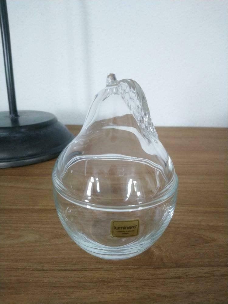 vintage Luminarc (Verrerie d'Arques) glazen peer dekselpot, Ophalen, Zo goed als nieuw, Glas