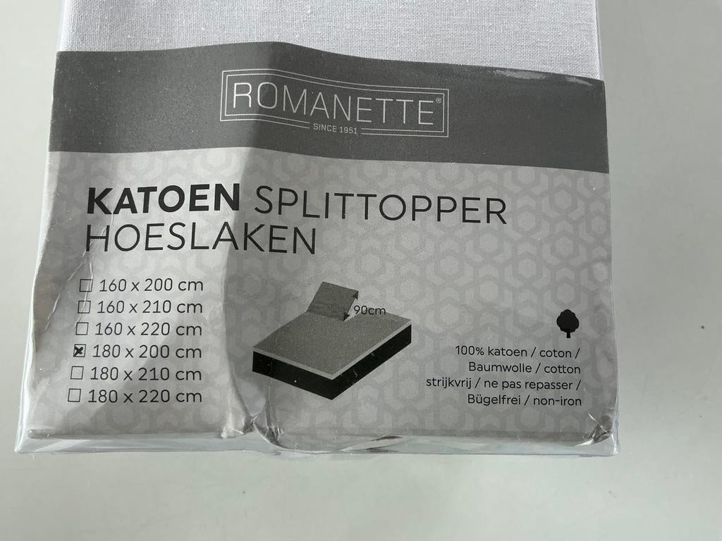 Hoeslaken splittopper ( 180 x 200). Wit., Ophalen of Verzenden, Wit, Hoeslaken of Sloop, Nieuw