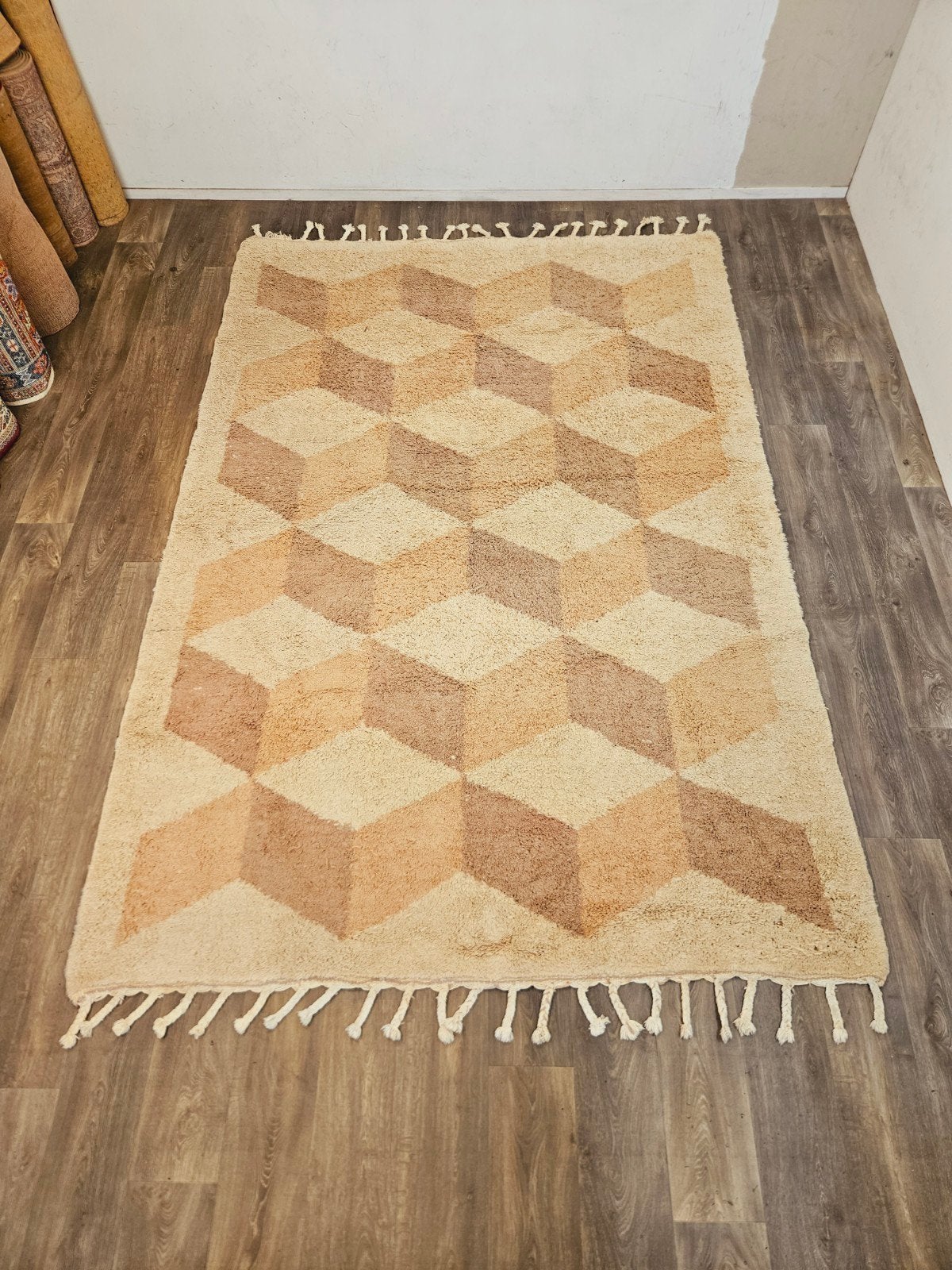 Handgeknoopt Berber Tapijt. Prachtige kleuren en patronen!, 200 cm of meer, Ophalen of Verzenden, Zo goed als nieuw, Crème