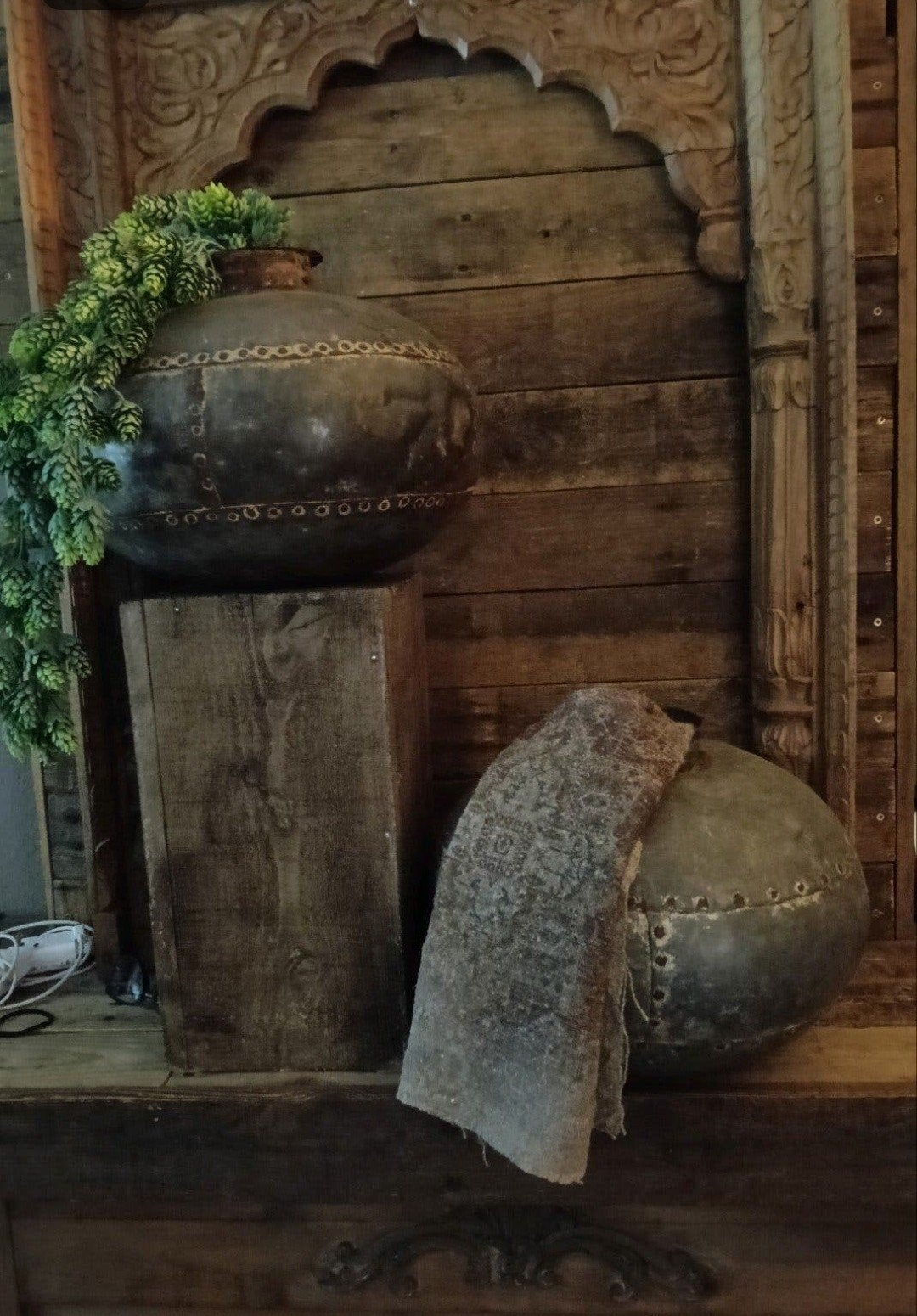 2 oude sobere/brocante India water kruiken/potten, Ophalen of Verzenden, Vierkant, Metaal, Pot of Kruik