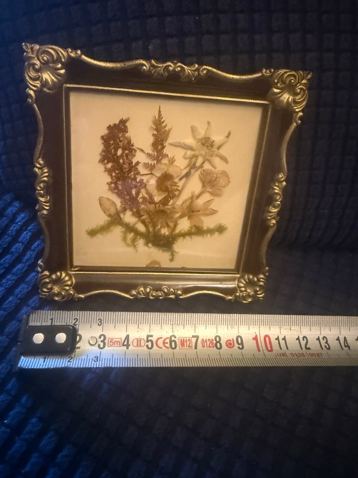 vintage mid-century droogbloemenschilderijtje, Bloemen, Overige technieken, Achter glas, Ophalen of Verzenden
