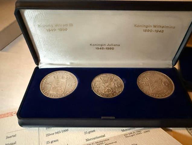 Zilveren munten set Willem III, Wilhelmina, Juliana, Postzegels en Munten, Munten | Nederland, Koning Willem III, Setje, Zilver